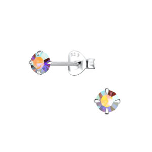 4mm Round Crystal Silver Stud Earrings - 1472 4mm Round Crystal Silver Stud Earrings - 1472