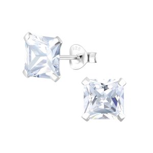 7mm Square Cubic Zirconia Silver Stud Earrings - 1335 7mm Square Cubic Zirconia Silver Stud Earrings - 1335
