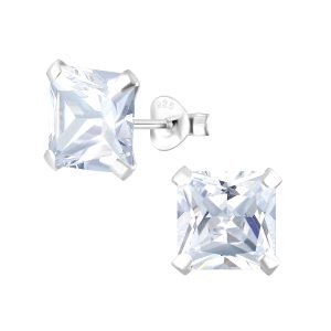 8mm Square Cubic Zirconia Silver Stud Earrings - 1336 8mm Square Cubic Zirconia Silver Stud Earrings - 1336