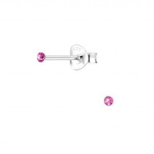 1.5mm Round Crystal Silver Stud Earrings - 1738