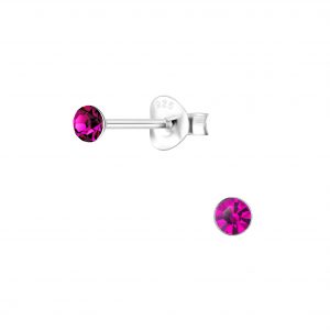 3mm Round Crystal Silver Stud Earrings - Wholesale - 1708