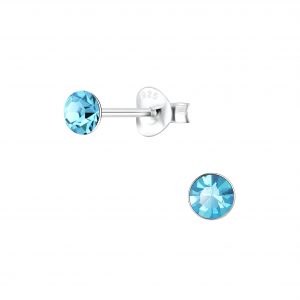 4mm Round Crystal Silver Stud Earrings - 1709 4mm Round Crystal Silver Stud Earrings - 1709