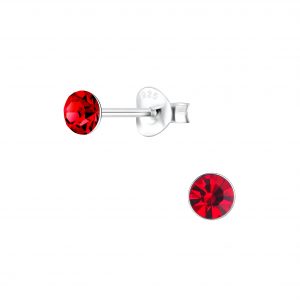 4mm Round Crystal Silver Stud Earrings - Wholesale - 1709