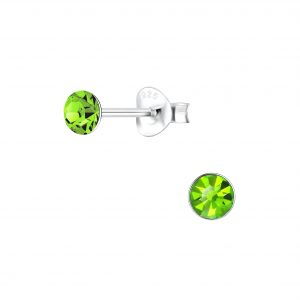 4mm Round Crystal Silver Stud Earrings - 1709
