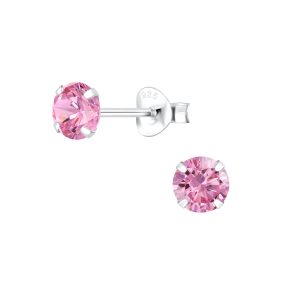 5mm Round Cubic Zirconia Silver Stud Earrings - Wholesale - 1974