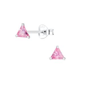 4mm Triangle Cubic Zirconia Silver Stud Earrings - 1980