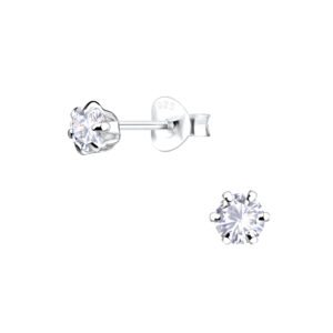 4mm Round Cubic Zirconia Silver Stud Earrings - 1976 4mm Round Cubic Zirconia Silver Stud Earrings - 1976