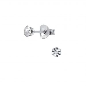 3mm Round Crystal Silver Stud Earrings - 1972