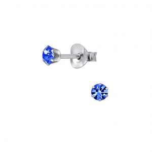 3mm Round Crystal Silver Stud Earrings - Wholesale - 1972