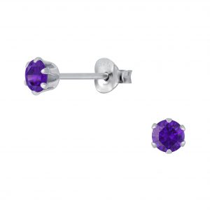 4mm Round Cubic Zirconia Silver Stud Earrings - Wholesale - 1976