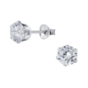 6mm Round Cubic Zirconia Silver Stud Earrings - 1978