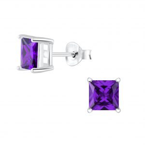 6mm Square Cubic Zirconia Silver Stud Earrings - 2055 6mm Square Cubic Zirconia Silver Stud Earrings - 2055
