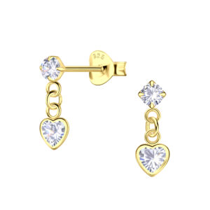 Silver Heart Drop Earrings - 2647