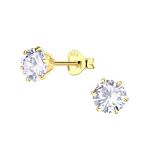 6mm Round Cubic Zirconia Silver Stud Earrings - 2863