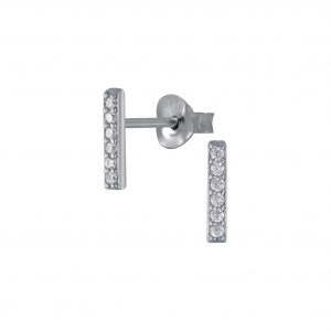 Silver Bar Cubic Zirconia Stud Earrings - 3050
