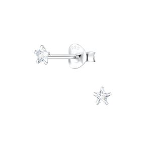 3mm Star Cubic Zirconia Silver Stud Earrings - 1347