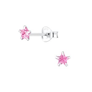4mm Star Cubic Zirconia Silver Stud Earrings - Wholesale - 1348