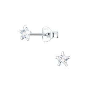 4mm Star Cubic Zirconia Silver Stud Earrings - 1348