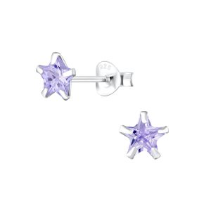 6mm Star Cubic Zirconia Silver Stud Earrings - Wholesale - 1349