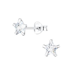 6mm Star Cubic Zirconia Silver Stud Earrings - 1349
