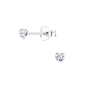 3mm Heart Cubic Zirconia Silver Stud Earrings - 1340