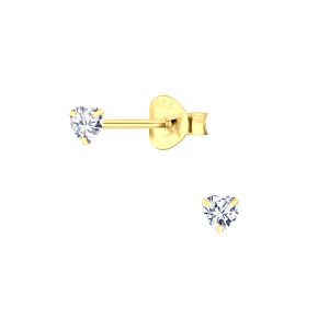 3mm Heart Cubic Zirconia Silver Stud Earrings - 3170