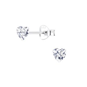 4mm Heart Cubic Zirconia Silver Stud Earrings - 1341