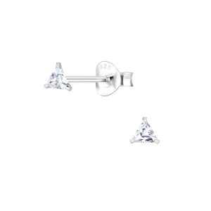 3mm Triangle Cubic Zirconia Silver Stud Earrings - 1979