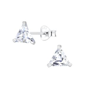 6mm Triangle Cubic Zirconia Silver Stud Earrings - 1981