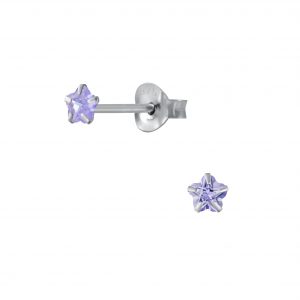 3mm Flower Cubic Zirconia Silver Stud Earrings - 1343