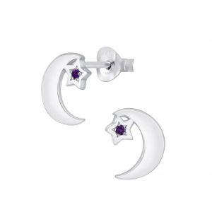 Silver Star Moon Cubic Zirconia Stud Earrings - 4545 Silver Star Moon Cubic Zirconia Stud Earrings - 4545