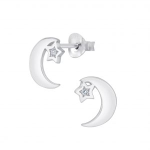 Silver Star Moon Cubic Zirconia Stud Earrings - 4545 Silver Star Moon Cubic Zirconia Stud Earrings - 4545