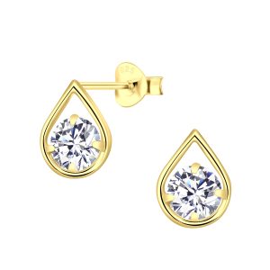Silver Tear Drop Cubic Zirconia Stud Earrings - 4294 Silver Tear Drop Cubic Zirconia Stud Earrings - 4294