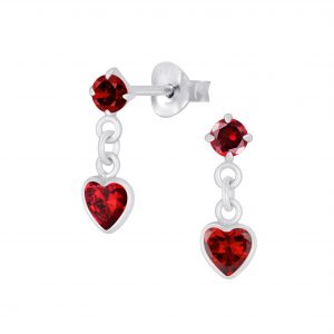 Silver Heart Drop Earrings - 2645