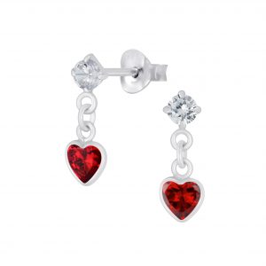 Silver Heart Cubic Zirconia Drop Stud Earrings - 5083 Silver Heart Cubic Zirconia Drop Stud Earrings - 5083