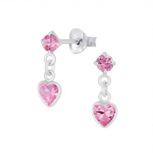 Silver Heart Drop Earrings - 2645
