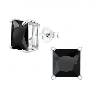8mm Square Cubic Zirconia Silver Stud Earrings - 4744
