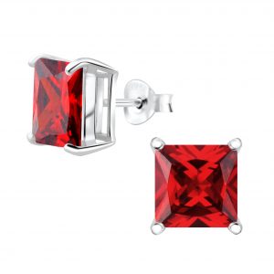 8mm Square Cubic Zirconia Silver Stud Earrings - 4744