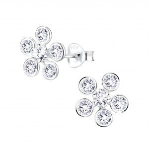 Silver Flower Cubic Zirconia Stud Earrings - 8320 Silver Flower Cubic Zirconia Stud Earrings - 8320