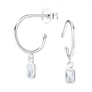 3X5 mm Baguette Cubic Zirconia Silver Stud Earrings - 5549 3X5 mm Baguette Cubic Zirconia Silver Stud Earrings - 5549