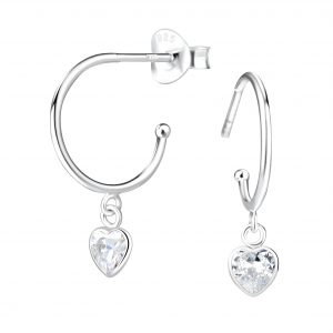 Wholesale Silver Heart Half Hook Stud Earrings