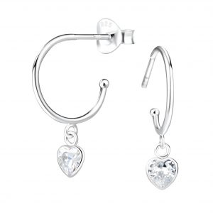 Silver Heart Half Hook Stud Earrings - 5555 Silver Heart Half Hook Stud Earrings - 5555
