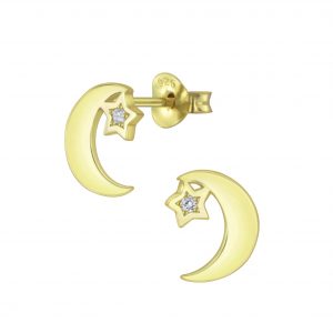 Silver Star Moon Cubic Zirconia Stud Earrings - 5192 Silver Star Moon Cubic Zirconia Stud Earrings - 5192