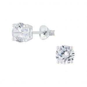 6mm Round Cubic Zirconia Silver Stud Earrings - 2050