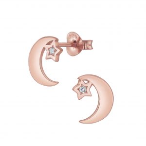 Silver Star Moon Cubic Zirconia Stud Earrings - 5789 Silver Star Moon Cubic Zirconia Stud Earrings - 5789