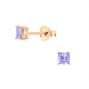 3mm Square Cubic Zirconia Silver Stud Earrings - 6366