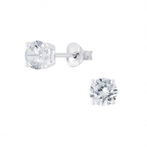 5mm Round Cubic Zirconia Silver Stud Earrings - 6396 5mm Round Cubic Zirconia Silver Stud Earrings - 6396