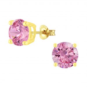 8mm Round Cubic Zirconia Silver Stud Earrings - 5311