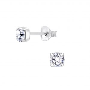 4mm Round Cubic Zirconia Silver Stud Earrings - 6801 4mm Round Cubic Zirconia Silver Stud Earrings - 6801