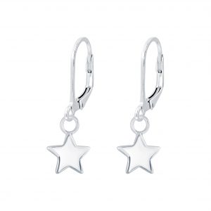 Silver Star Lever Back Earrings - 6886